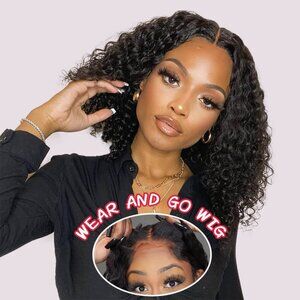 Wear and Go HD Lace Wigs, Short Curly Deep Wave Hair Bob Glueless Wig